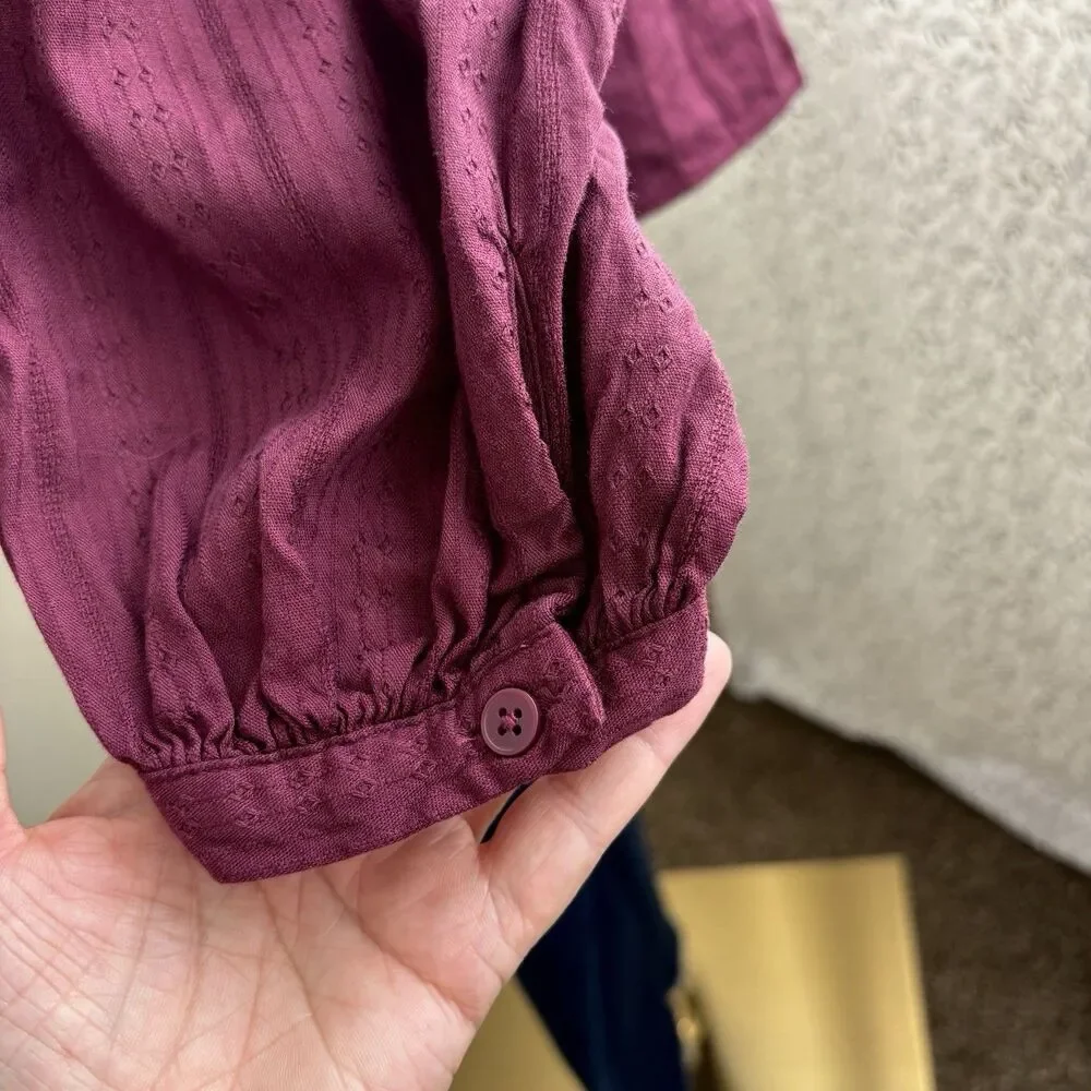 Old Navy Textured Blouse Dark Mauve Split Neck Long Sleeve Women's Large Boho